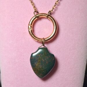 HAND CRAFTED Bloodstone Pendant On A Swappables Copper or Bronze Ring And Chain